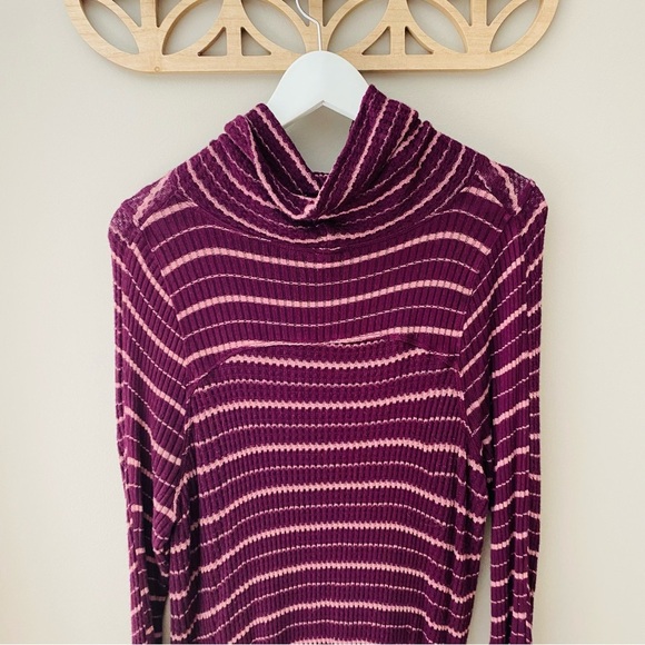 Free People Long Sleeve Stripe Top Purple Sz Small - Picture 8 of 9